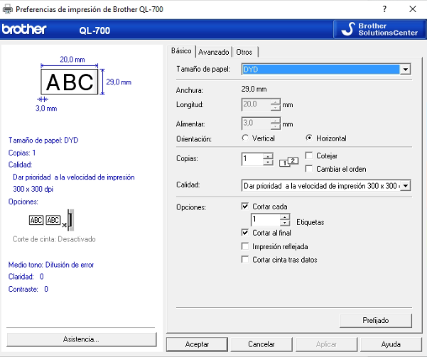 Impresora Ql 700 02 Preferencias Impresora Ql 700 02 Preferencias